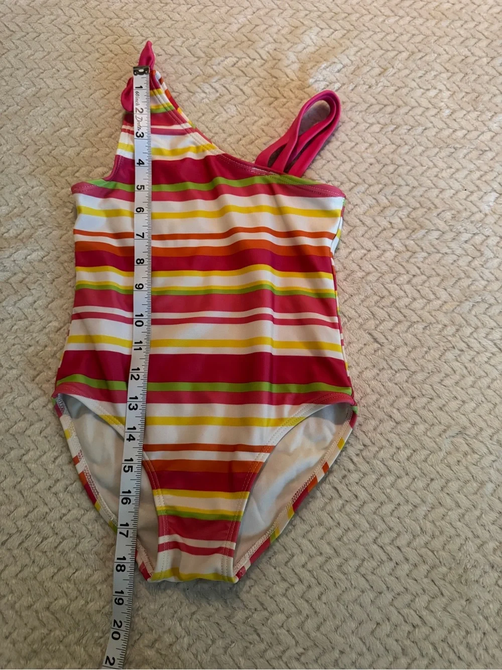 Gymboree Girls One-Shoulder Striped Swimsuit - Pink, Lime, White Size 6